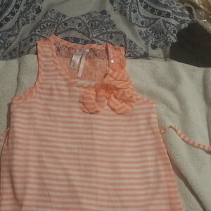 Justice Peach Striped Tank Top with Floral Accent